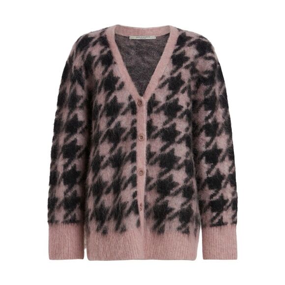 All Saints Sweaters - Allsaints Irma Houndstooth Cardigan Pink Small